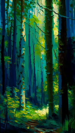 impressionism-style painting of a thriving forest