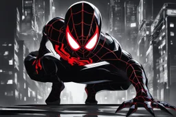 Miles morales in 8k solo leveling shadow artstyle, Crystal and Symbiote them, neon effect , dragon tattoos, close picture, full body, apocalypse, intricate details, highly detailed, high details, detailed portrait, masterpiece,ultra detailed, ultra quality