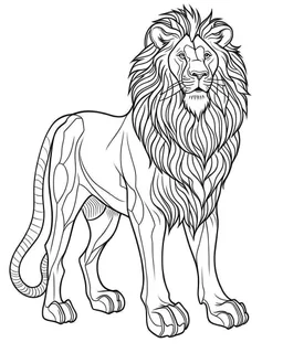 A Lion coloring page, full body (((((white background))))), only use an outline., real style, line art, white color, clean line art, white background, Sketch style