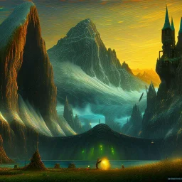 Epic Drawing of mordor scenery with a Troll of The Hobbit estilo Van Gogh 4k