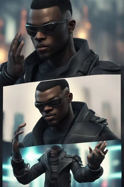 futuristic black man character, ultra hd et realistic art cyberpunk