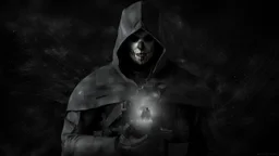 ghost from call of duty, unmasked face, in black background, with stars