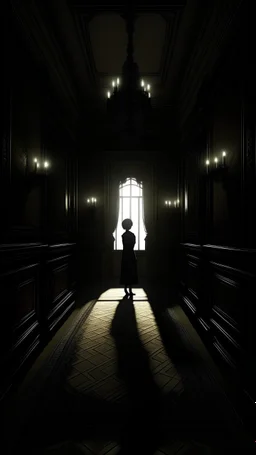 The thumbnail features a dimly lit hallway in a grand mansion, with ornate wallpaper peeling off the walls and flickering candle sconces casting eerie shadows. At the end of the hallway, a partially open door reveals a glimpse of darkness beyond. Standing in the foreground is a silhouette of a figure, holding a lantern and peering cautiously into the darkness. The figure's face is partially obscured, adding an air of mystery to their identity. In the background, subtle hints of ghostly apparitio