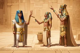 Pharaoh talks to his assistant, points his finger at him, and gives him orders