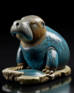 A blue water elemental walrus designed in Ica stones painted by Edouard Manet