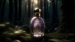 generate me an aesthetic complete image of Perfume Bottle in Enchanted Forest