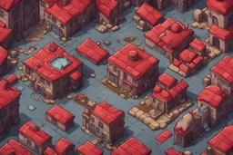2D game asset, red tile map , abandoned virtual city