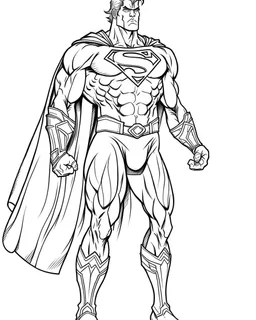 real massive supermanr, coloring page, no leaves, full body (((((white background))))), only use an outline., real style, line art, white color, clean line art, white background, Sketch style