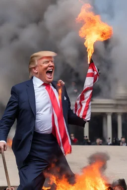 donald trump maniacally laughing while burning the american flag