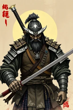 A Samurai Handsome half-orc bard