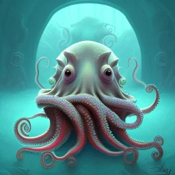  portrait of an cute octopus in the style of Chris Ryniak