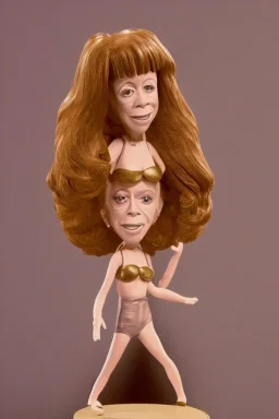 Carol Burnett bobblehead doll in an undersized bikini breaking the space-time continuum blank ink on gold paper