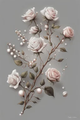 a branch with flowers rose pion and pearls, white precious stones on a white background, Trending on Artstation, {creative commons}, fanart, AIart, {Woolitize}, by Charlie Bowater, Illustration, Color Grading, Filmic, Nikon D750, Brenizer Method, Side-View, Perspective, Depth of Field, Field of View, F/2.8, Lens Flare, Tonal Colors, 8K, Full-HD, ProPhoto RGB, Perfectionism, Rim Lighting, Natural Lighting, Soft Lighting, Accent Lighting, Diffraction Grading, With Imperfections,