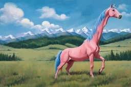 a big plastic pink horse like a 19th painting