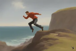 man jumping from the cliff by phil hale