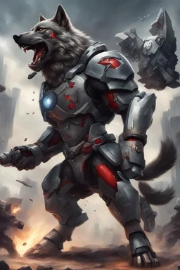 A fighting iron wolf with the ability to fly A war machine with all the tools