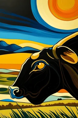 plano detalle del ojo de una vaca saltando en la llanura pampeana argentina bajo una luna brillante al estilo de andre derain