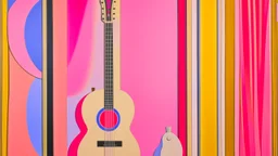 Polichinelle with Guitar Before the Stage Curtain; Ilya Bolotowsky; salmon to pastel pink to white gradient