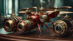 High-end state-of-the-art STEAMPUNK aesthetics flawless smiling epic cute heroic red dragonfly DSLR Camera, supreme cinematic-quality photography, sage green and honey brown pure leather clothes, Art Nouveau-visuals,Vintage style with Octane Render 3D technology,hyperrealism photography, (UHD) with high-quality cinematic character render,Insanely detailed close-ups capturing beautiful complexity,Hyperdetailed,Intricate,8K,Hyperrealism craftwork