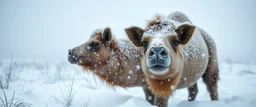 camel pig in snow storm