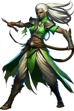 female Shadar-Kai from d&d wielding a Whip