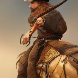 portrait,"Insanely detailed photograph of a male western mustachioed crossbowman", charo detailed, sequenced Sombrero, detailed held dagger, digital painting, artstation, concept art, smooth, sharp focus, illustration, art by artgerm and greg rutkowski and alphonse mucha, 8 k,fantasy, unreal engine