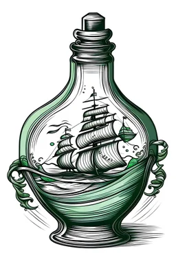 ship in the bottle in green and gray on a white background in deco style