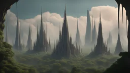 4k, Photorealism, hyper realistic, Stretching as far as the eye can see, a mesmerizing techno-organic landscape unfolds. Towering terraforming spires, crowned with intricate arrays, punctuate the horizon. Pulsating with a gentle luminescence, these towers channel energy into the very earth, causing flora and fauna to intertwine with gleaming biomechanical tendrils. Amidst this symphony of nature and technology, a harmonious ecosystem thrives, where the boundary between the organic and synthetic