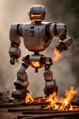 robot make big wood fire