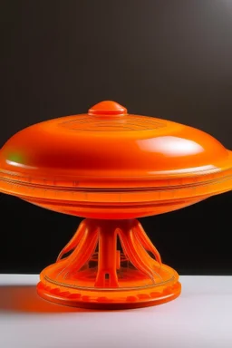 An orange colored electrical UFO made out of jelly painted by Frank Lloyd Wright