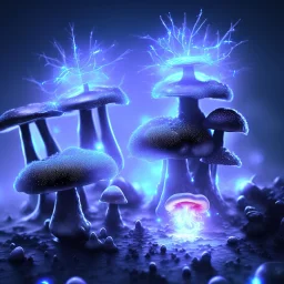 Spherical Frost metal magic armoured lightning glowing Mycelium MUSHROOM stars galaxy SPACE lANDSCAPE BURNING IN BLUE FLAMES hellfire abyss math chaos vivid cell