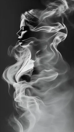 smoke art grey and white flowing around woman silhouette