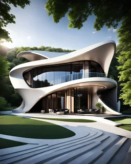 Casa campestre estilo Zaha Hadid, arte Déco calidad ultra, hiperdetallado 12k