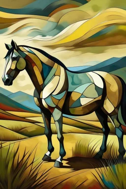 un caballo en la llanura pampeana argentina de día al estilo de picasso