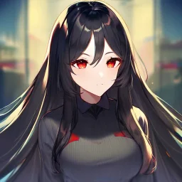 Clear focus,High resolution, black long hair, Vibrant red eyes, Emo style,