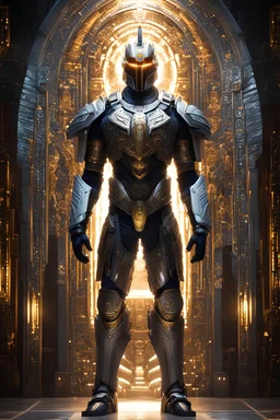 Fullbody wide angle photography stand up Biomechanical Symmetry!! Facing front portrait of Horus, sci-fi armour, tech wear, glowing lights!! sci-fi, intricate, elegant, highly detailed, digital photograph