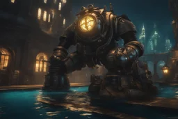 Big Daddy in 8k bioshock model with 8k solo leveling shadow artstyle, anime them, Underwater, neon water, full body, intricate details, highly detailed, high details, detailed portrait, masterpiece,ultra detailed, ultra quality