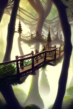 Wooden suspended bridge that links magic forest with elvish city