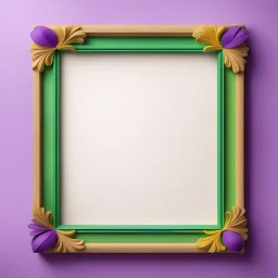 A simple wooden frame without decoration in the colors of Mardi Gras green, purple and yellow with a light background to remove