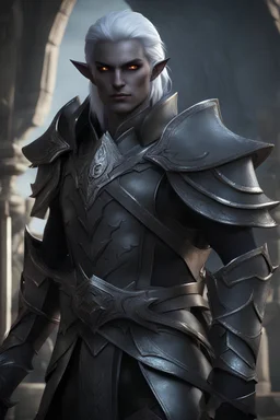 dnd character art of dark elf, coal-gray-skin, drow male, high resolution cgi, 4k, unreal engine 6, high detail, cinematic, concept art, thematic background, well framed