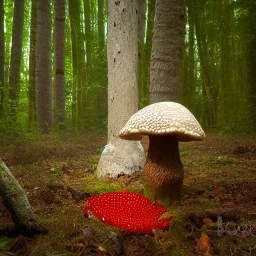 the large Amanita muscaria mushroom in the magic forest