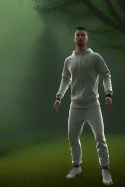 Appe ran in jogging suits in the forest, details, texture, 8k quality,