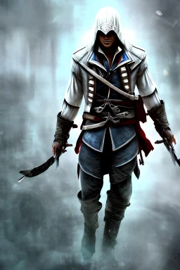 Assassin’s Creed, wallpaper, best quality, solo, portrait style, town background, vividly colored background, Connor Kenway, Assassin’s Creed 3