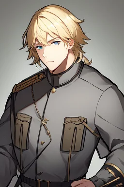 German male soldier, grey uniform, Blond hair, portrait