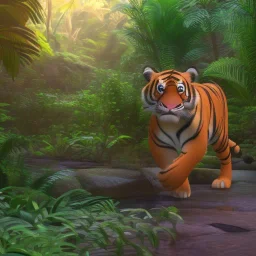 small Full Tiger running raning jungle