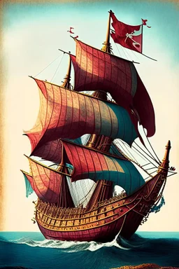 medival colorfoul ship sailing