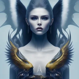 very complex hyper-maximalist overdetailed cinematic tribal darkfantasy closeup portrait of a malignant beautiful young dragon queen goddess with long black windblown hair and dragon scale wings, Magic the gathering, pale skin and dark eyes,flirting smiling succubus confident seductive, gothic, windblown hair, vibrant high contrast, by andrei riabovitchev, tomasz alen kopera,moleksandra shchaslyva, peter mohrbacher, Omnious intricate, octane, moebius, arney freytag, Fashion photo shoot