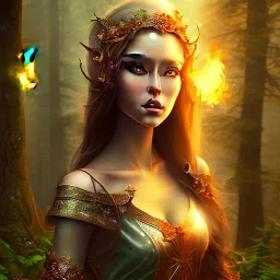 romantic fantasy spray painting, burning megical forest, portrait of elf