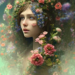 android, flowers, fractal paint, plants, wildflower, character portrait, intricate, insanely detailed, 4k resolution, cinematic smooth, intricate detail, bright colors