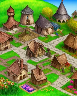 medieval fantasy village with flowers rpg art